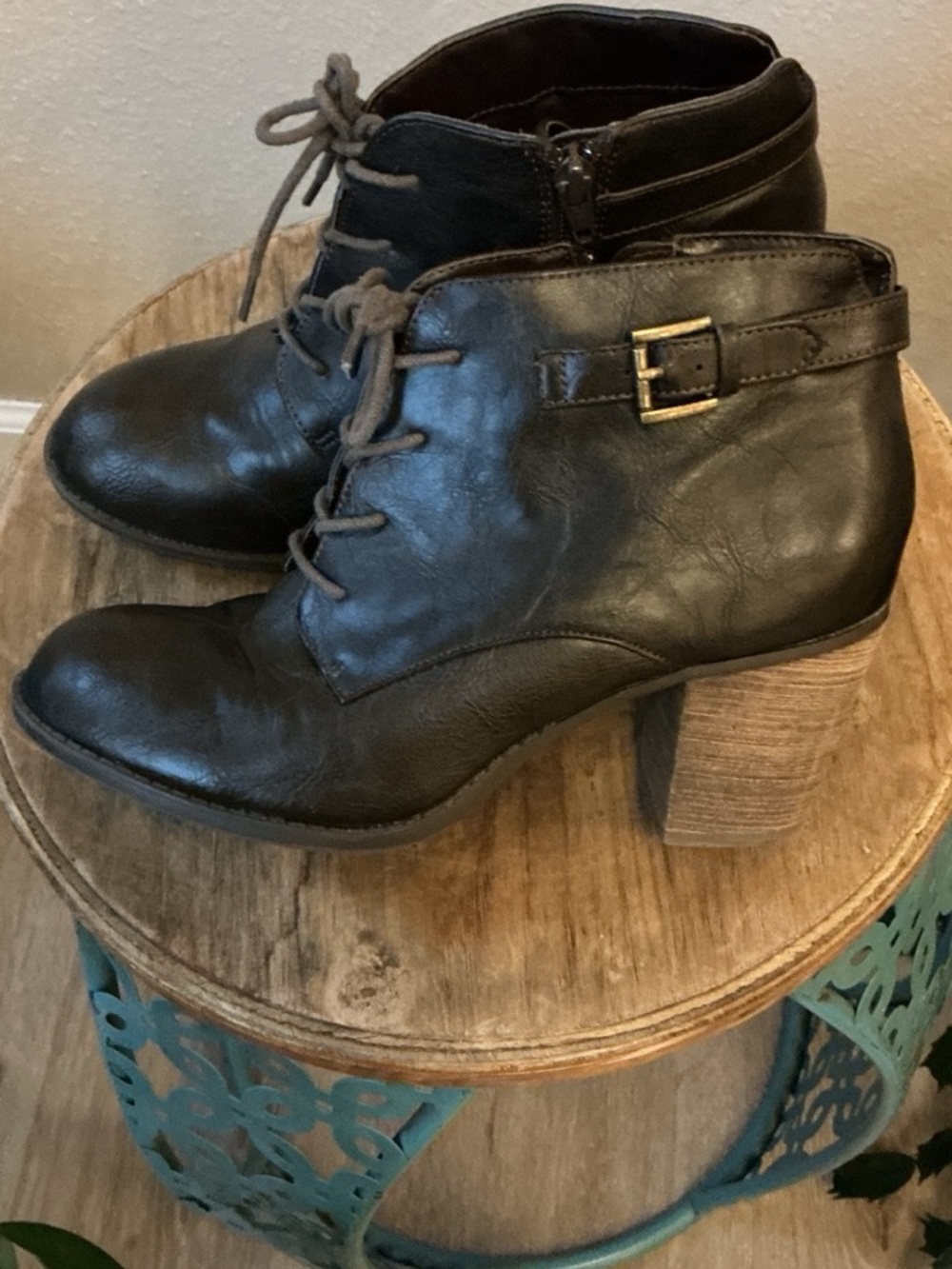 Crown Vintage Vegan Lace-Up Ankle Boots Cottagecore Dark Academia Boho Size 8 - Picture 3 of 7